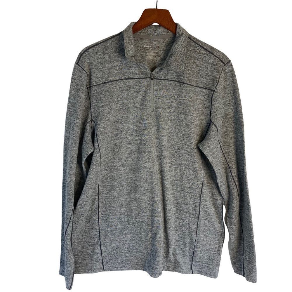 Swiss Tech Mens Designer Long Sleeve 1/4 Zip Gray Pullover Sweater Large 42-44